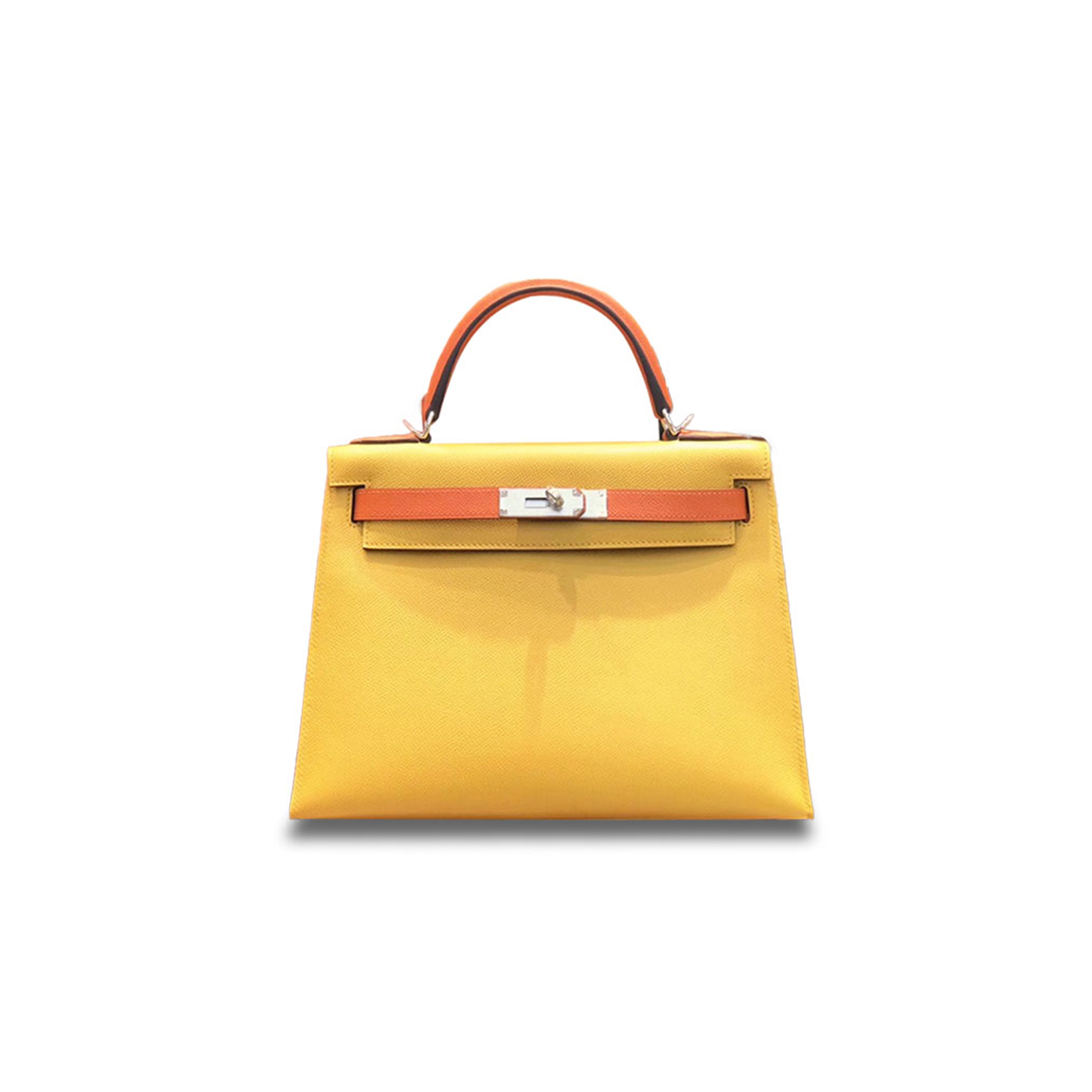 H**mes master kelly 28 epsom sun yellow with orange silver buckle (28*22*10cm)